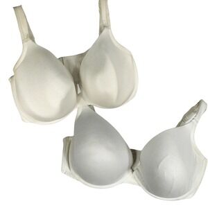 Cacique 44F Bra Lot‎ of 2 White Full Coverage Cotton Boost Plunge Solid Bundle